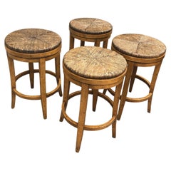 Handsome Set of 4 Guy Chaddock Swivel Barstools with Rush Seats