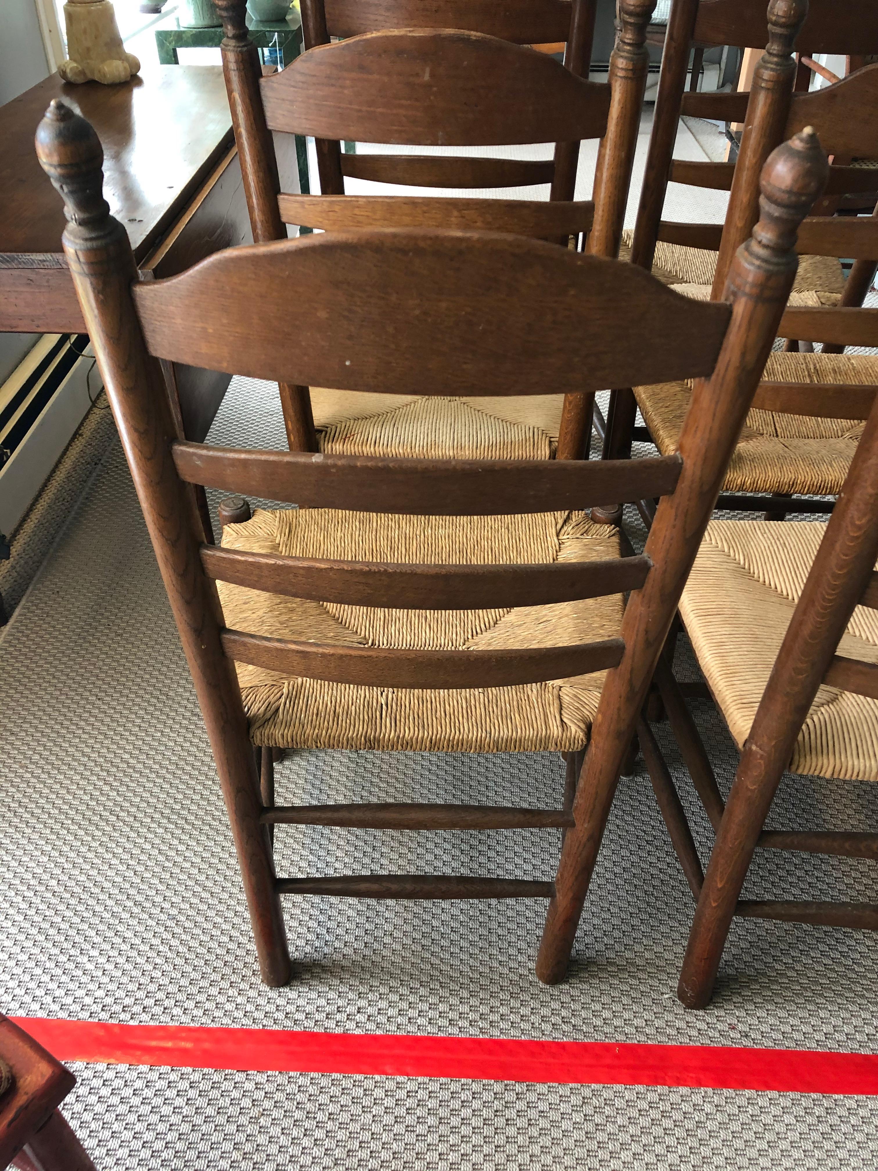 Handsome Set of 6 Ladder Back Dining Chairs with Rush Seats 1