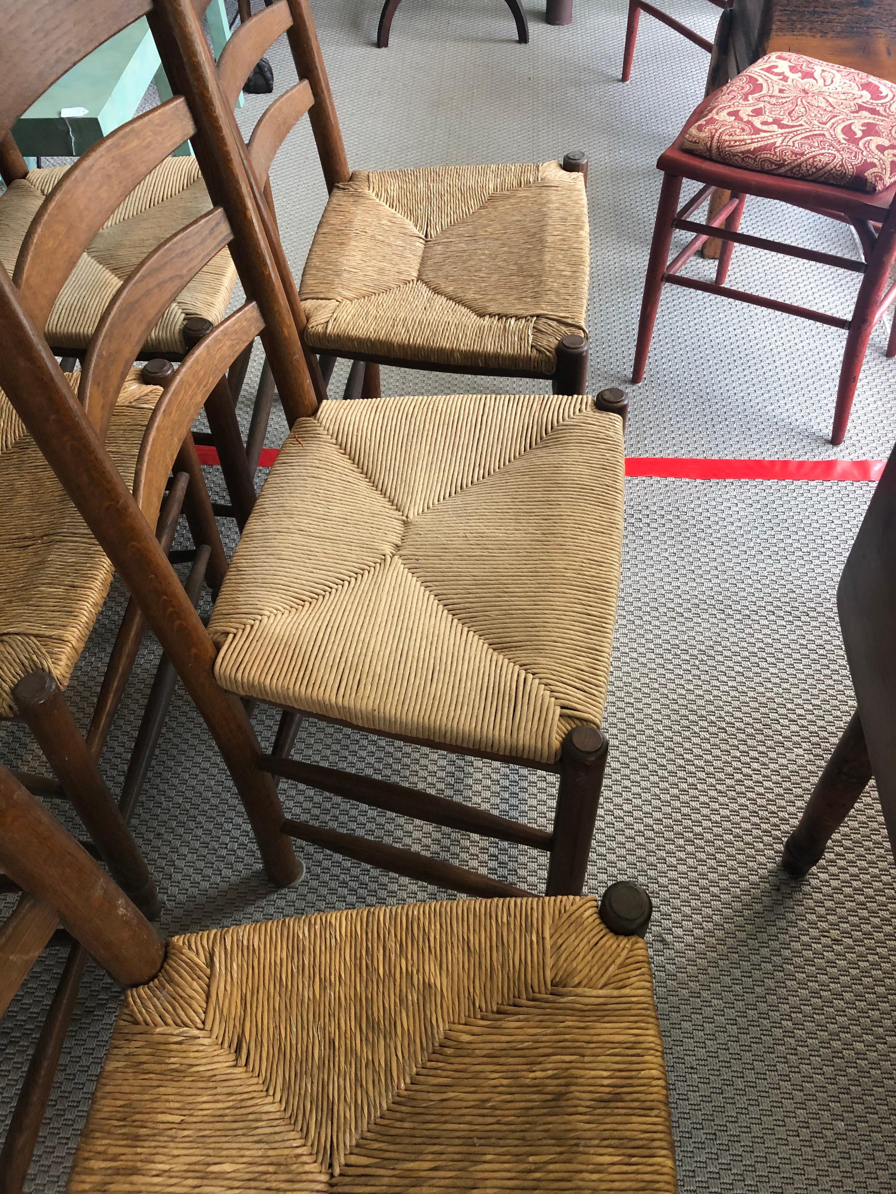 Woven Handsome Set of 6 Ladder Back Dining Chairs with Rush Seats