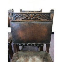 Handsome Set of 6 Leather and Carved Wood French Dining Chairs