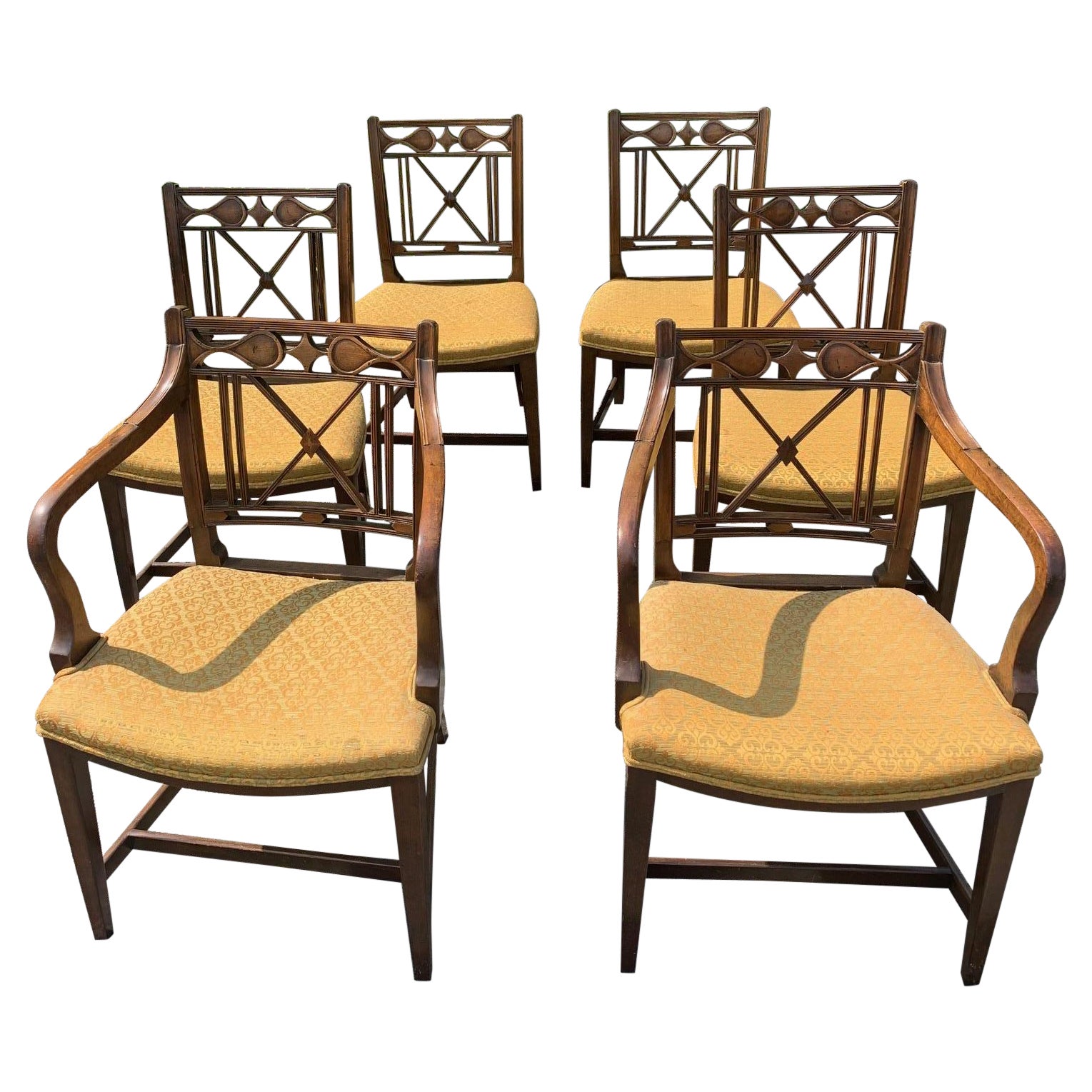 Bellissimo set di 6 sedie da pranzo in noce in stile Reggenza