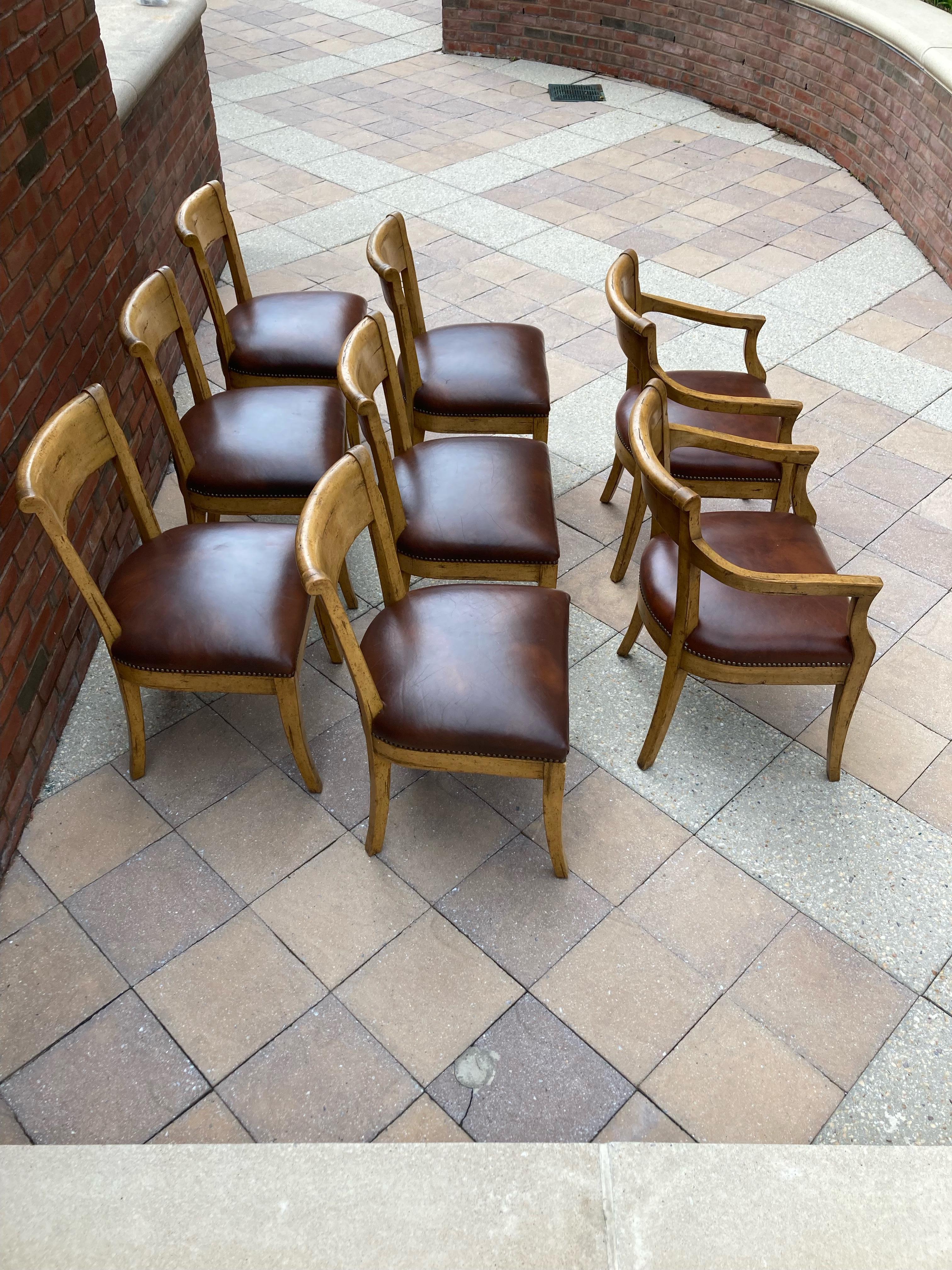 Handsome Set of 8 Guy Chaddock Hartford Beechwood and Leather Dining Chairs 7