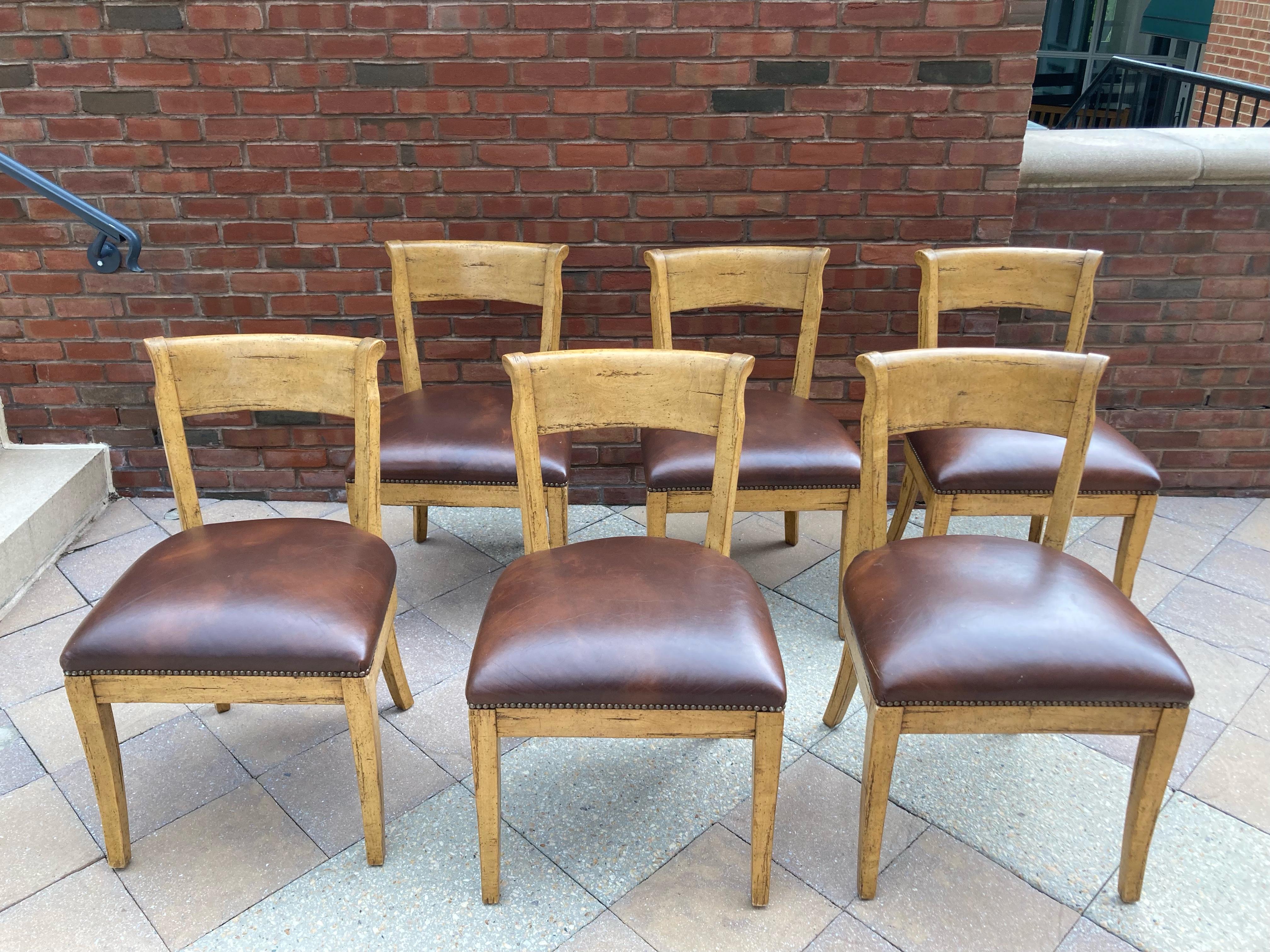 Handsome Set of 8 Guy Chaddock Hartford Beechwood and Leather Dining Chairs 11