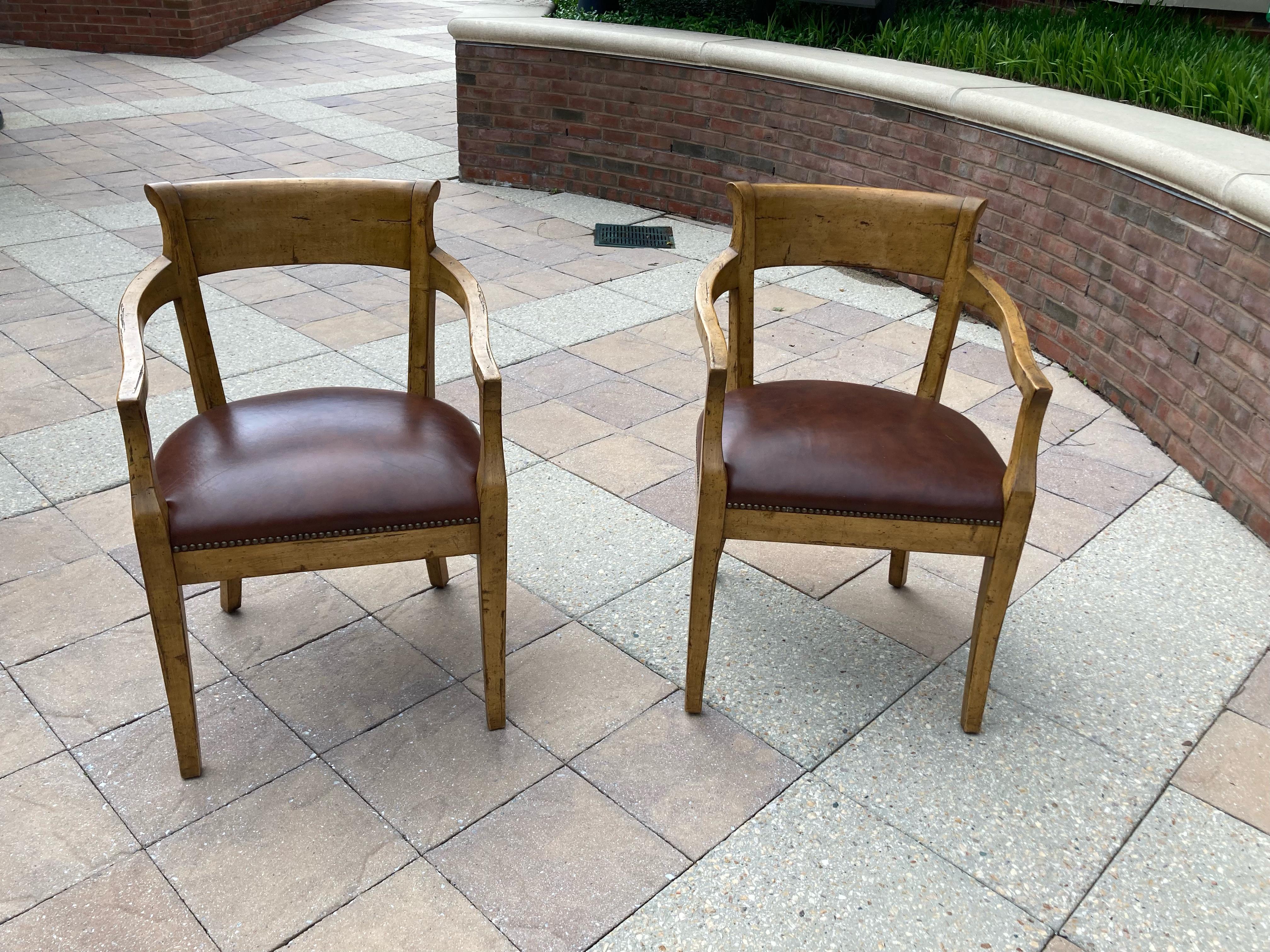 Handsome Set of 8 Guy Chaddock Hartford Beechwood and Leather Dining Chairs In Good Condition In Hopewell, NJ