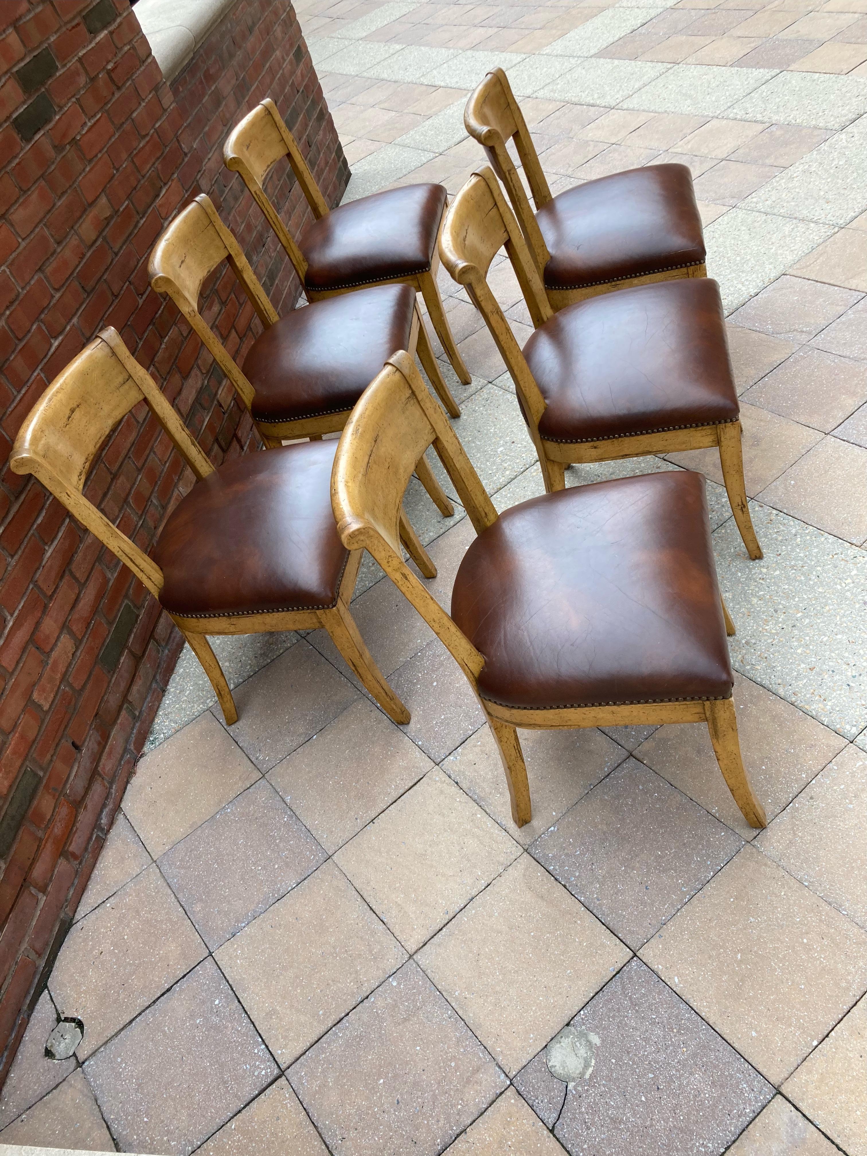 Handsome Set of 8 Guy Chaddock Hartford Beechwood and Leather Dining Chairs 4