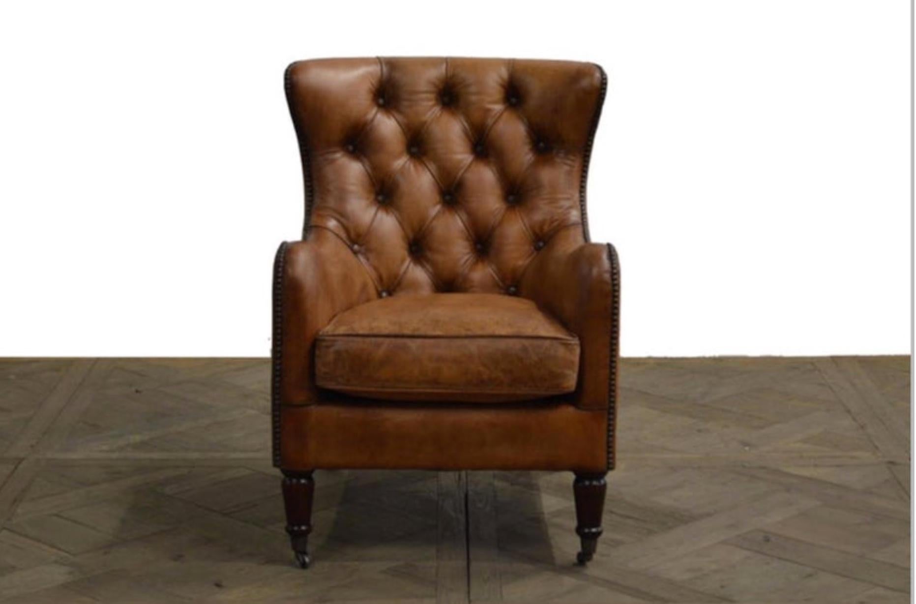 20th Century Handsome Set of Four Regency Style Leather Library Chairs with Tufted Backs. For Sale