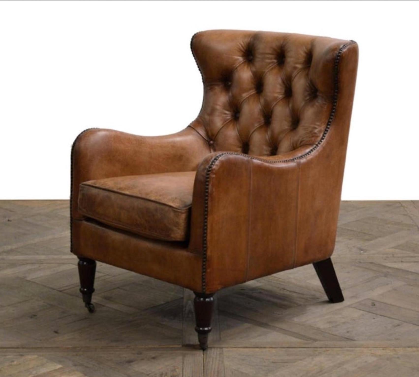 Handsome Set of Four Regency Style Leather Library Chairs with Tufted Backs. For Sale 1