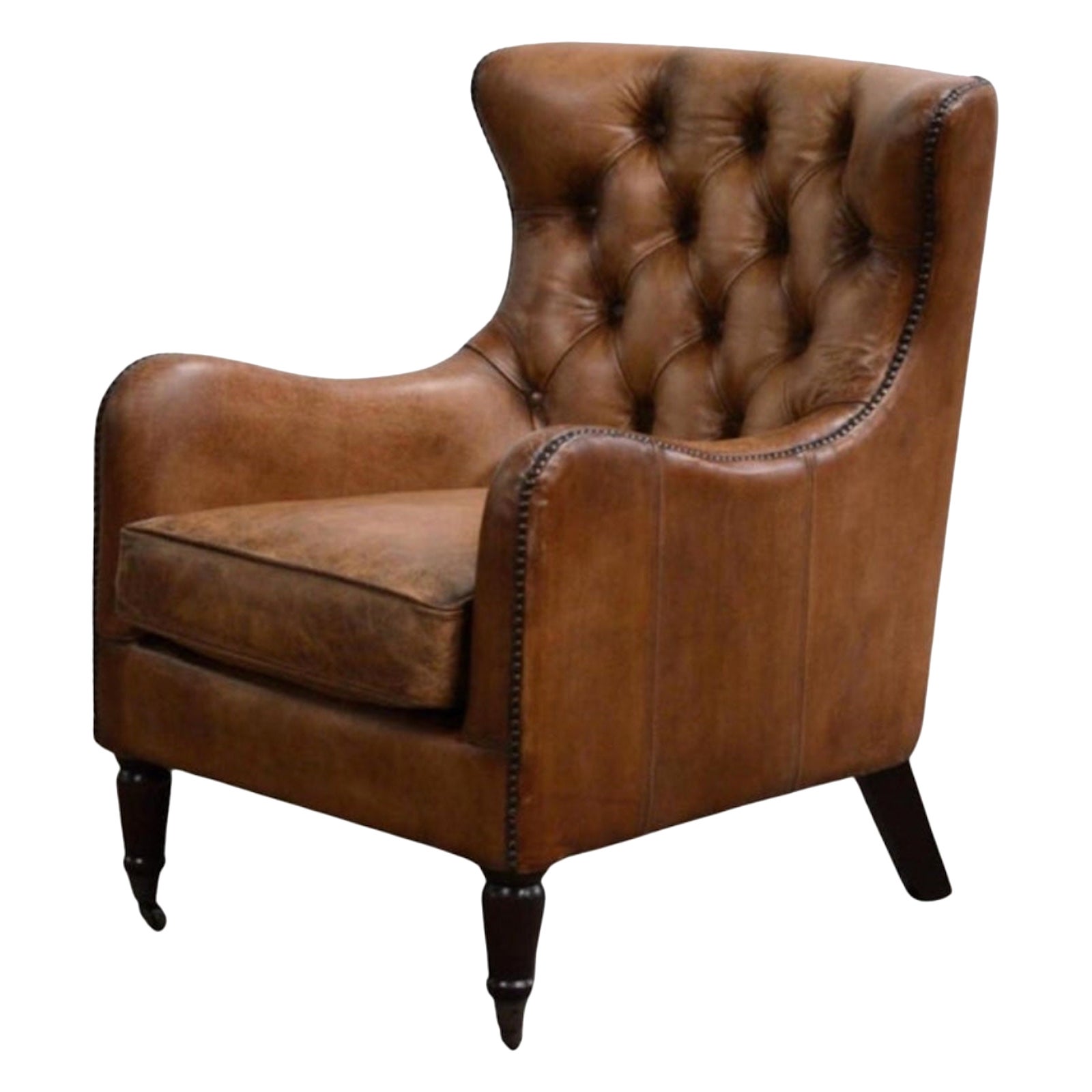 Handsome Set of Four Regency Style Leather Library Chairs with Tufted Backs. For Sale