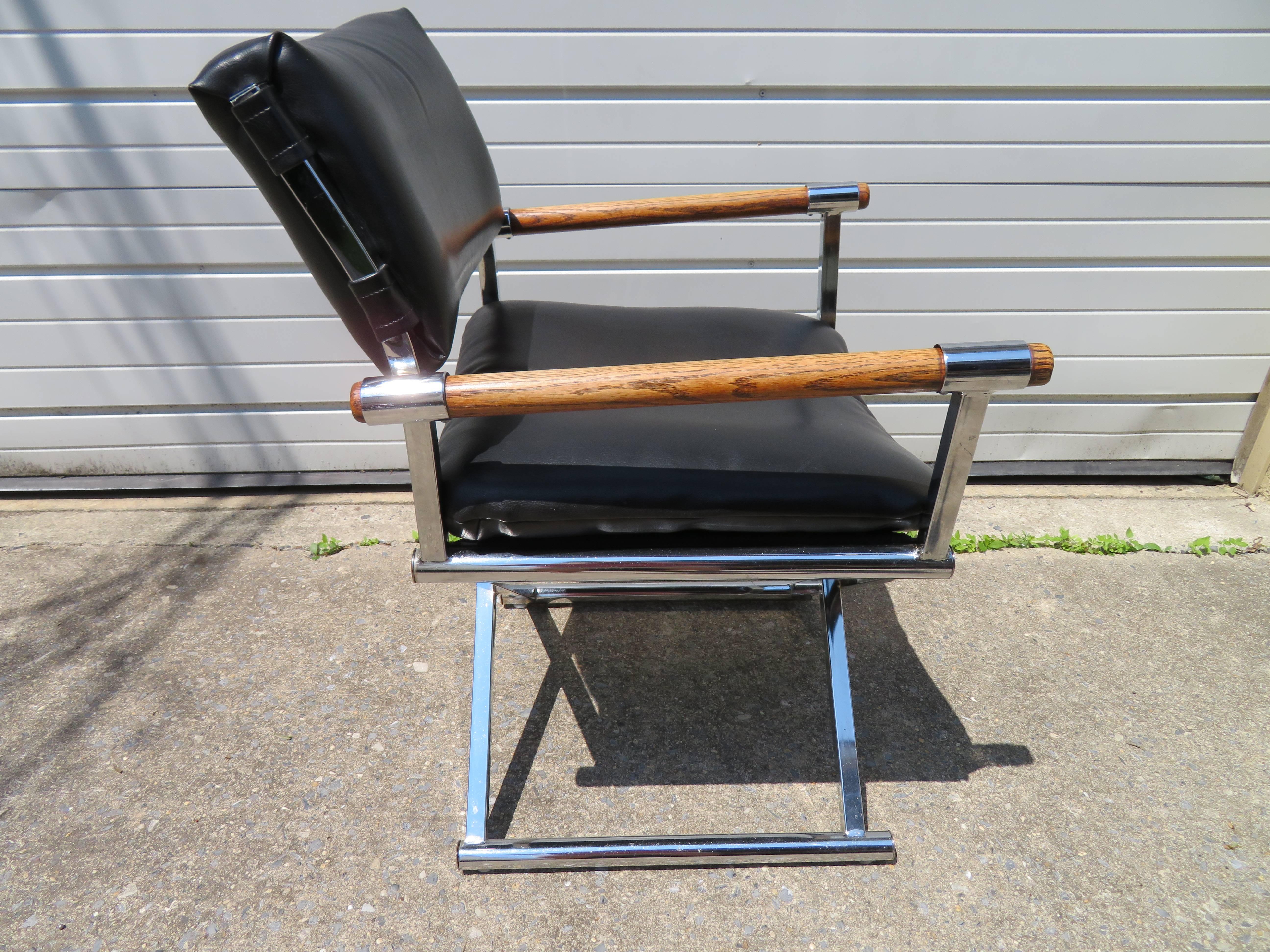 Handsome Set of Six Milo Baughman Style Chrome Directors Dining Chair Midcentury 4