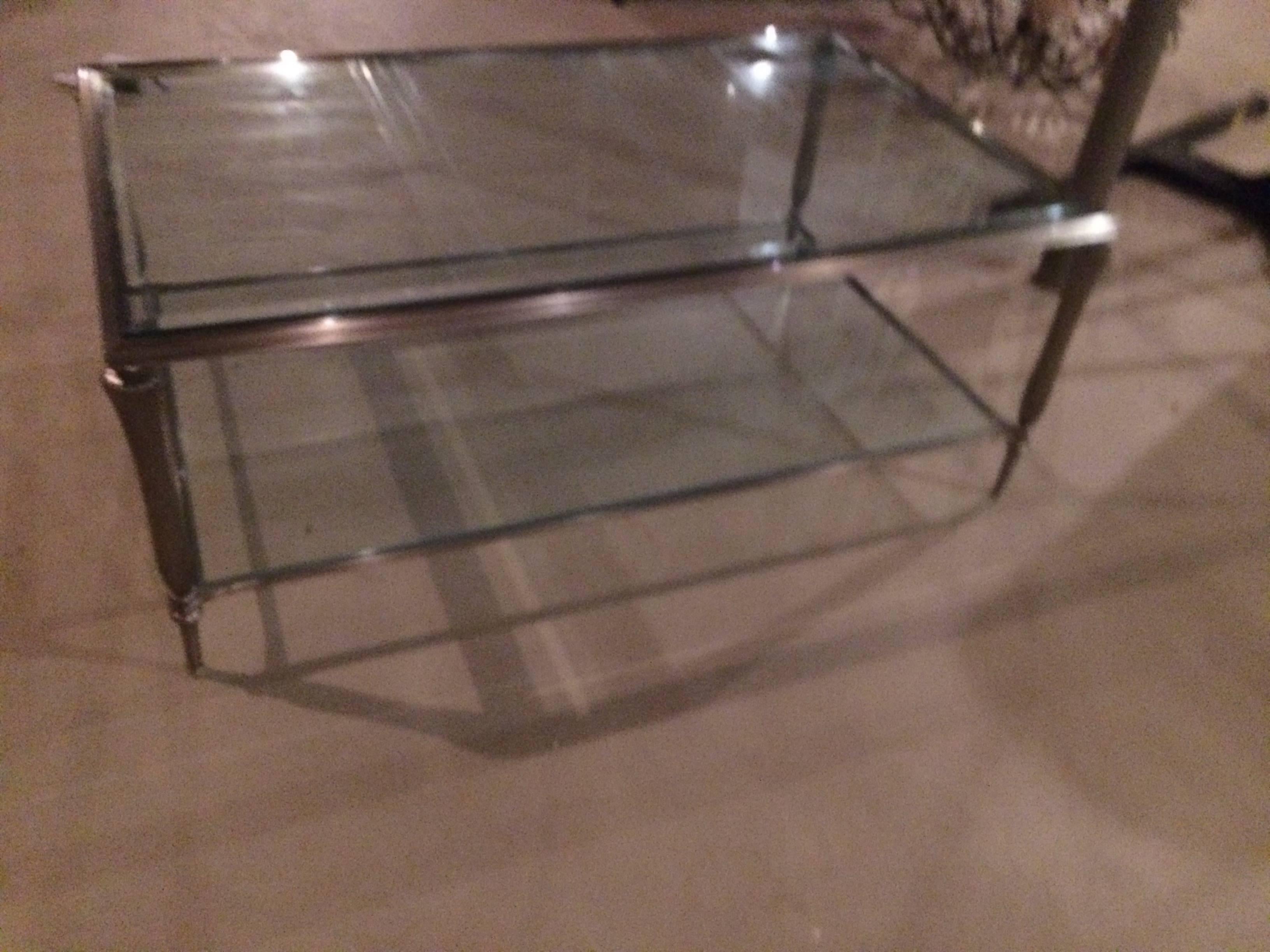 Handsome Silver Metal and Gleaming Glass Two-Tier Coffee Table 5