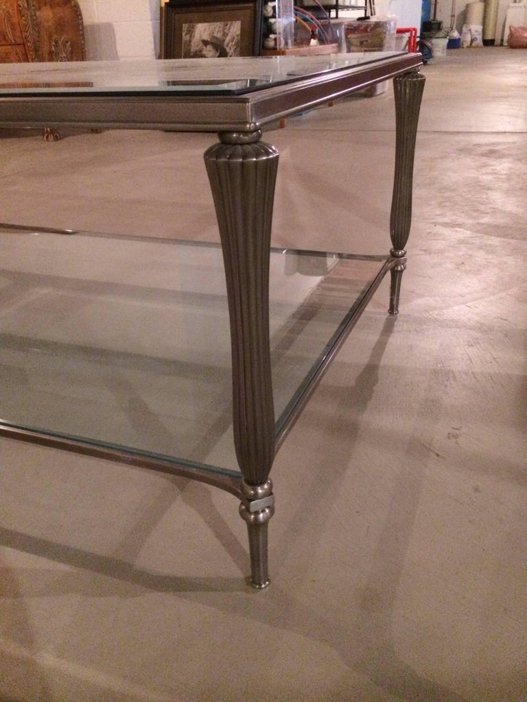 Handsome Silver Metal And Gleaming Glass Two Tier Coffee