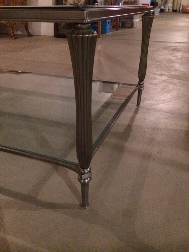 Handsome Silver Metal And Gleaming Glass Two Tier Coffee
