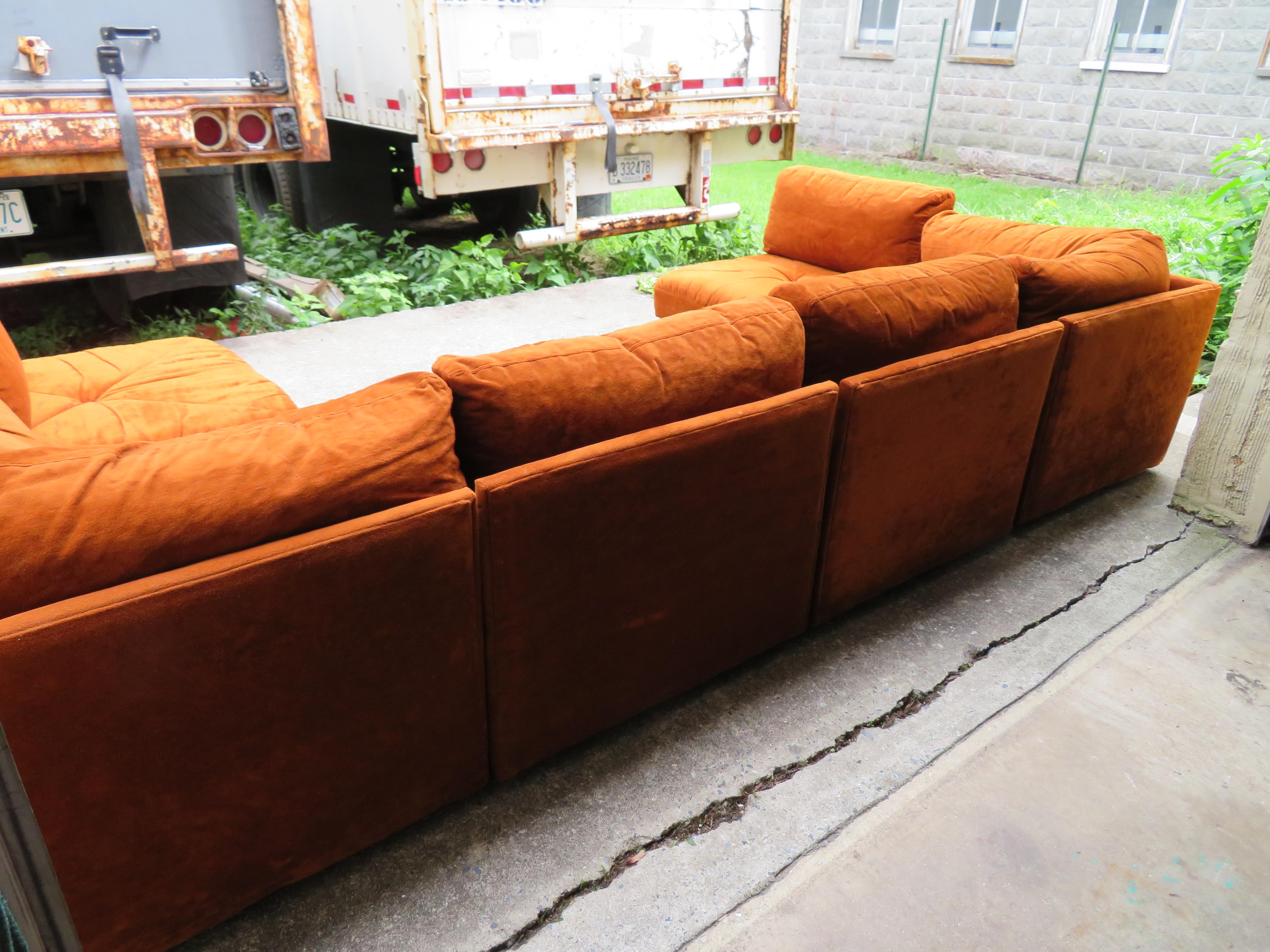 Handsome Six-Piece Milo Baughman Style Cube Sectional Sofa Mid-Century Modern 1