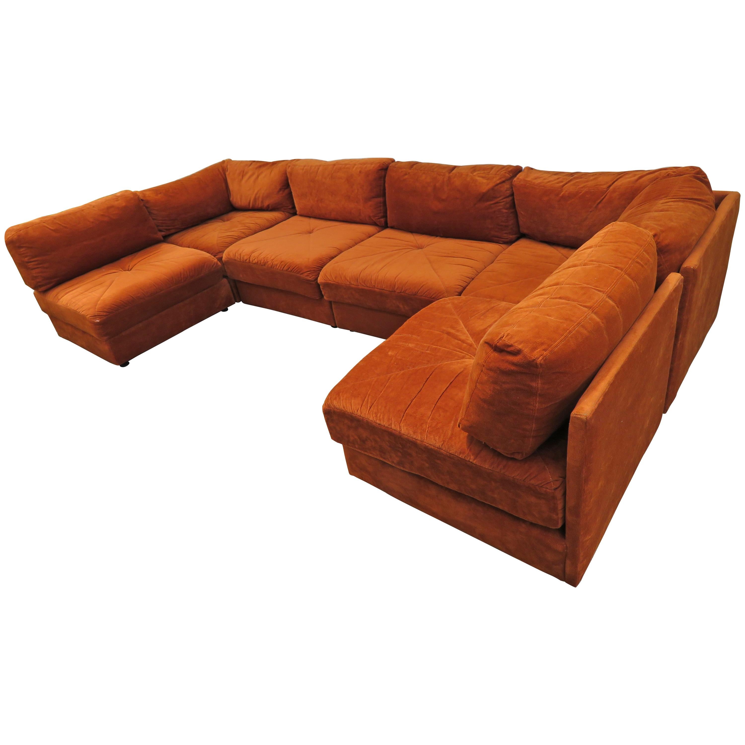 Handsome Six-Piece Milo Baughman Style Cube Sectional Sofa Mid-Century Modern