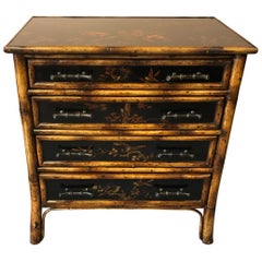 Handsome Small Faux Bamboo Chinoiserie Decorated Chest of Drawers Commode