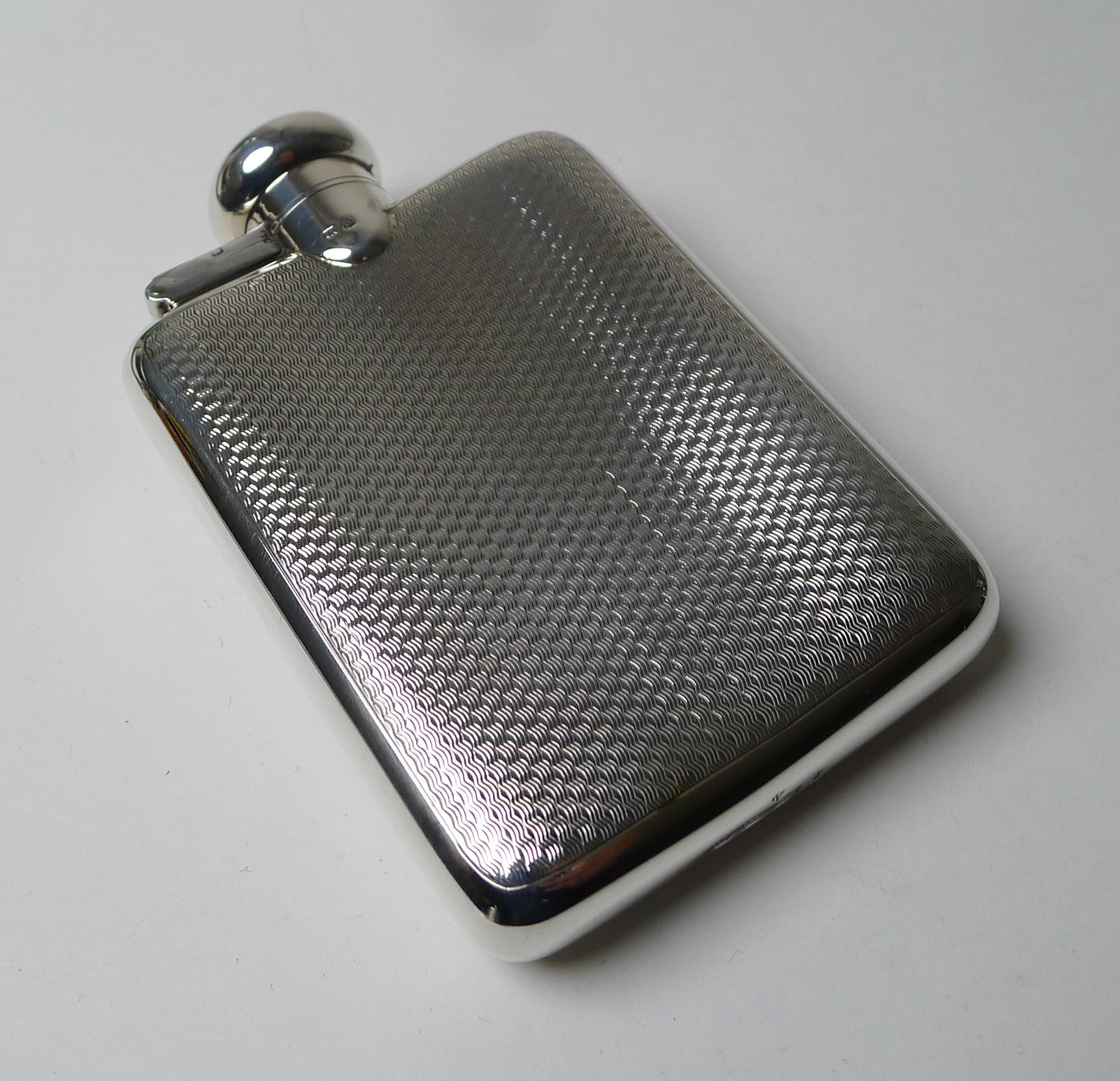Early 20th Century Handsome Small Sterling Silver Hip / Spirit Flask, 1926