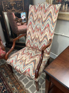 Handsome Southwood Traditional High Back Armchair Upholstered in Flame Stitch
