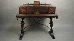 Handsome Spanish Revival 1920s Writing Desk Table with Wrought Iron Stretcher