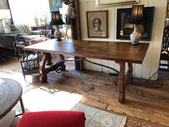 Handsome Spanish Style Oak & Iron Dining Table or Monumental Desk