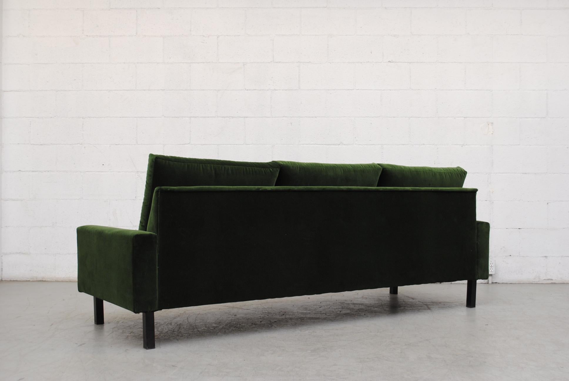 Enameled Handsome Streamline Emerald Velvet Sofa