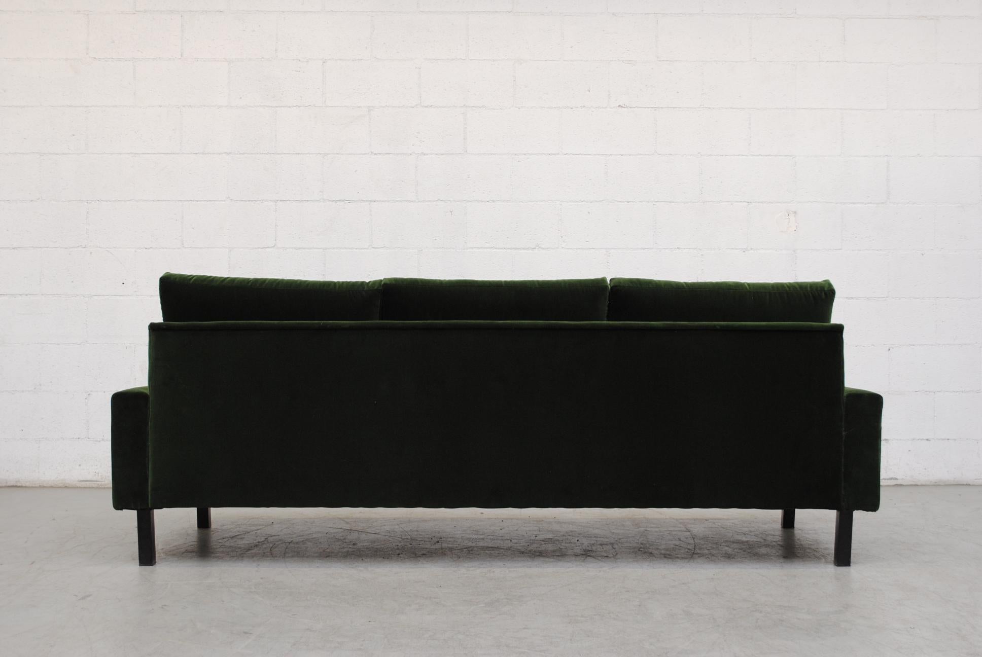 Handsome Streamline Emerald Velvet Sofa In Good Condition In Los Angeles, CA
