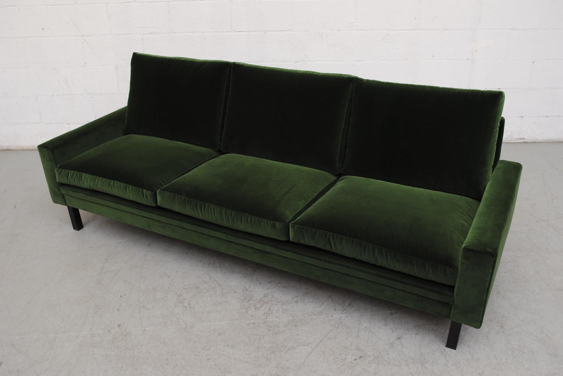 Mid-20th Century Handsome Streamline Emerald Velvet Sofa