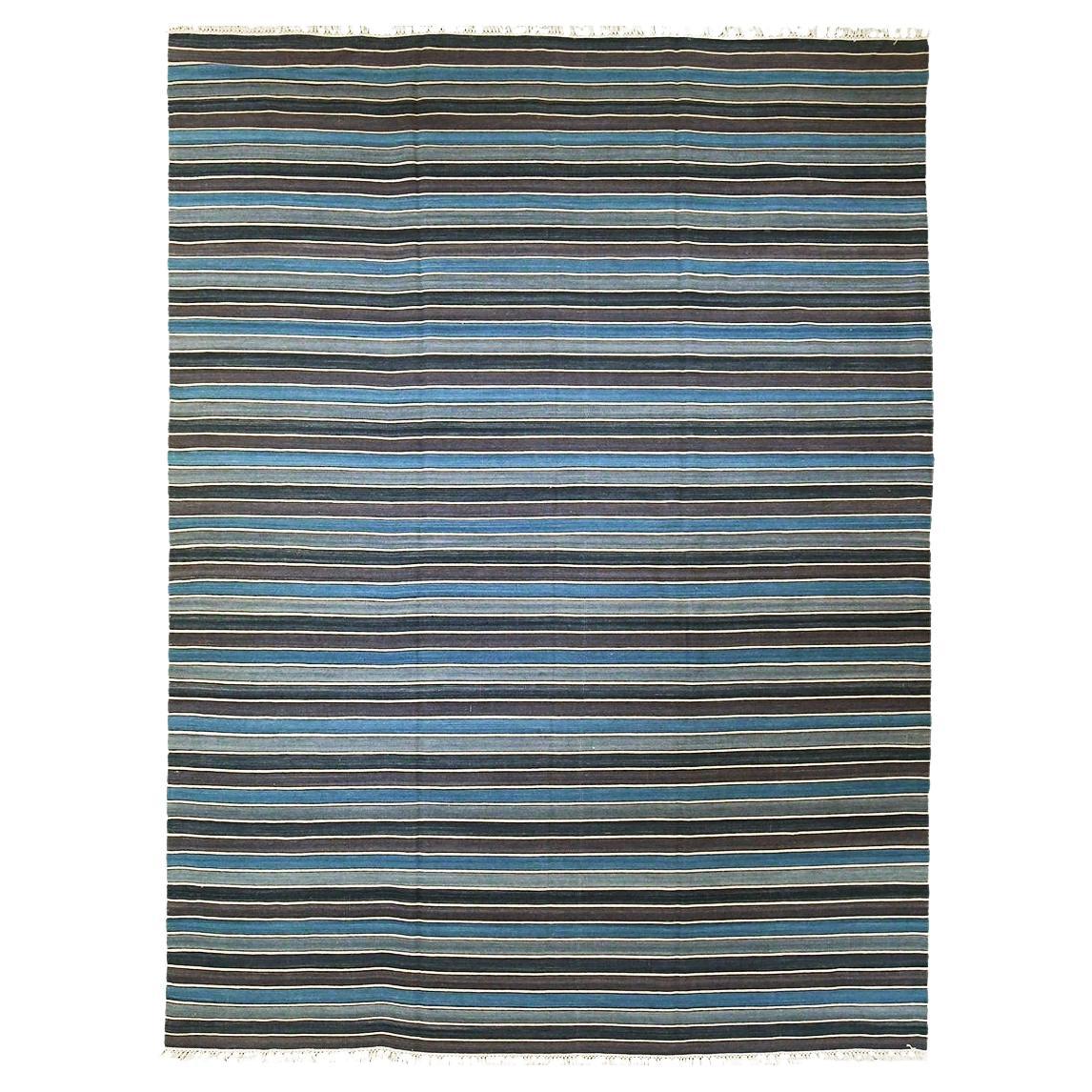 Handsome Striped Kilim 12′ x 9′ For Sale