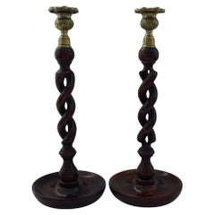 Handsome Tall (14 1/2") Open Oak Barley Twist Candlesticks c.1910