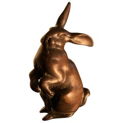 Antique Handsome Tall Big Ears Chocolate Bronze Rabbit, Japanese Fine Details