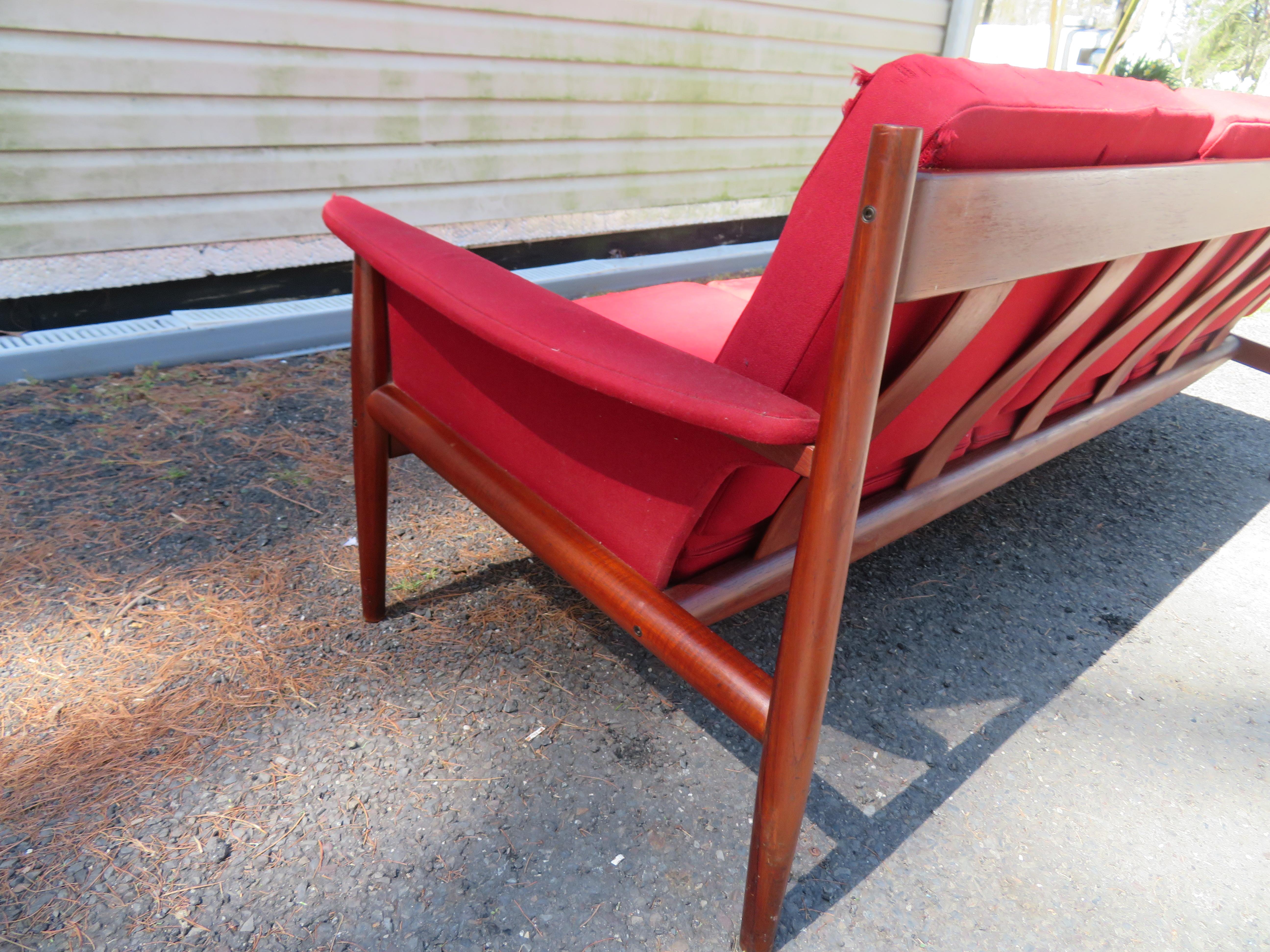 Mid-20th Century Handsome Teak Grete Jalk 3 Seater Sofa for France and Son For Sale