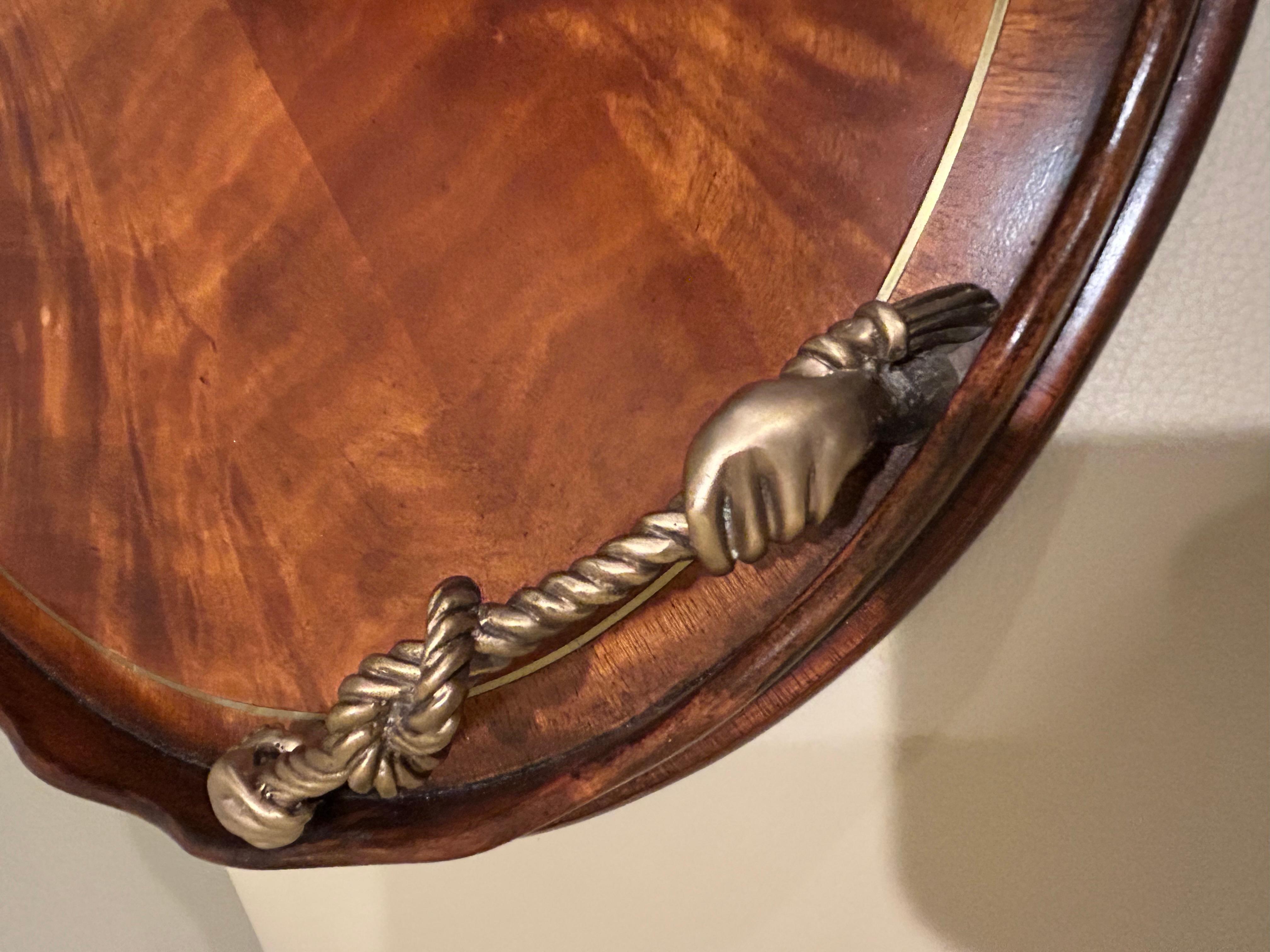 Philippine Handsome Theodore Alexander Flame Mahogany Rope Handle Serving Tray