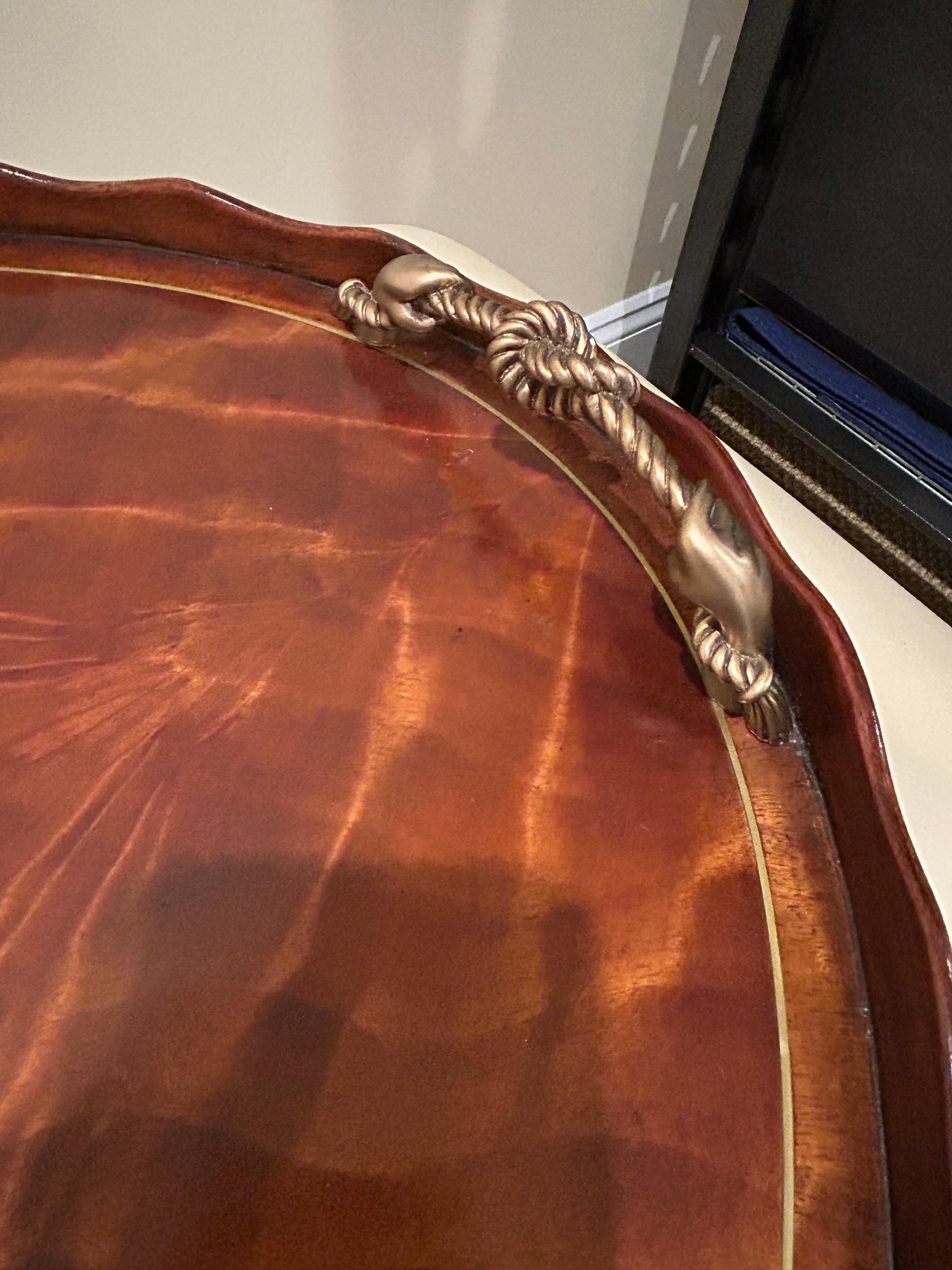 Inlay Handsome Theodore Alexander Flame Mahogany Rope Handle Serving Tray