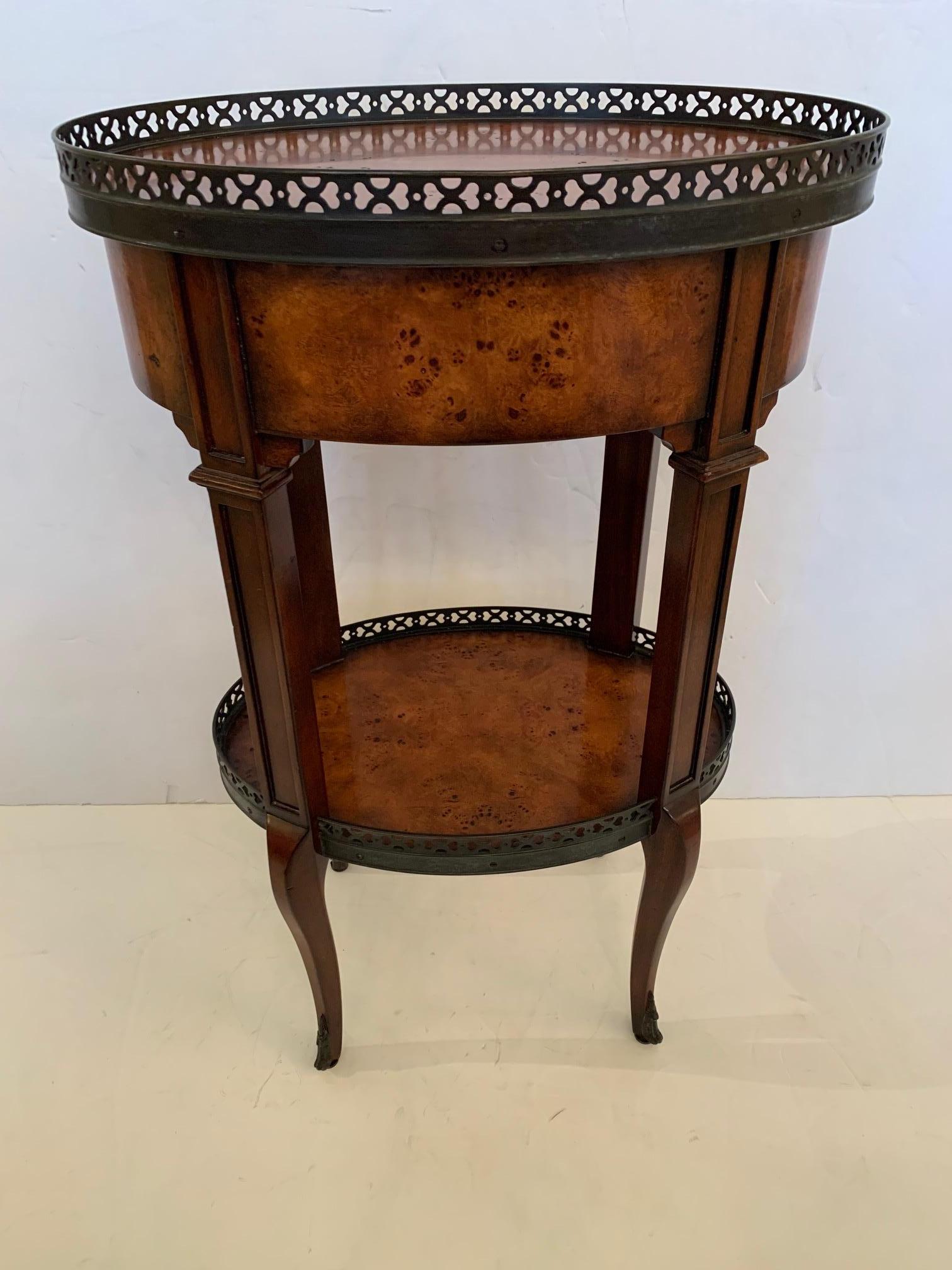 Handsome Theodore Alexander Two Tier Oval Walnut and Brass Side Table In Good Condition In Hopewell, NJ