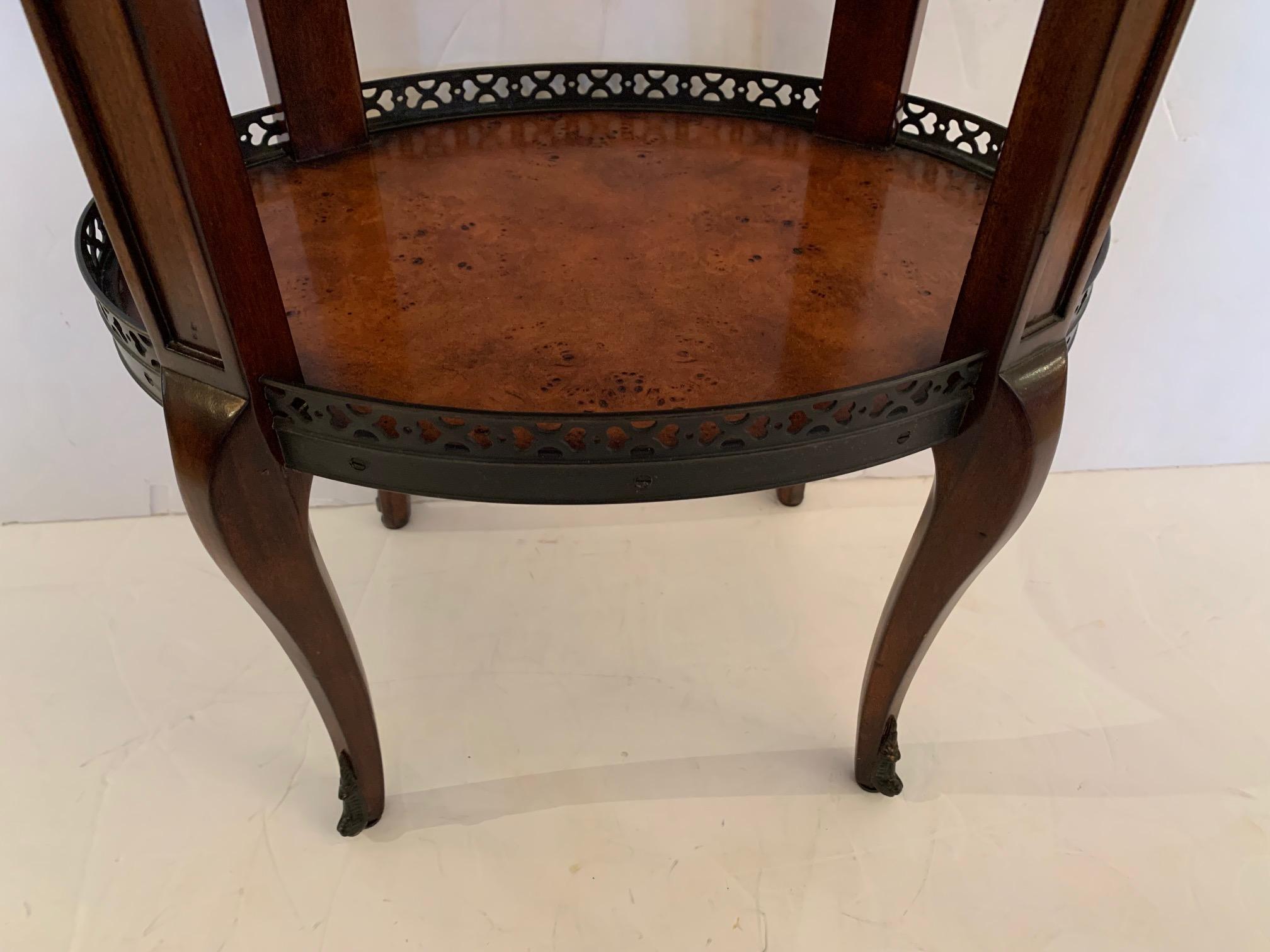 Handsome Theodore Alexander Two Tier Oval Walnut and Brass Side Table 1