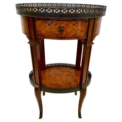 Handsome Theodore Alexander Two Tier Oval Walnut and Brass Side Table