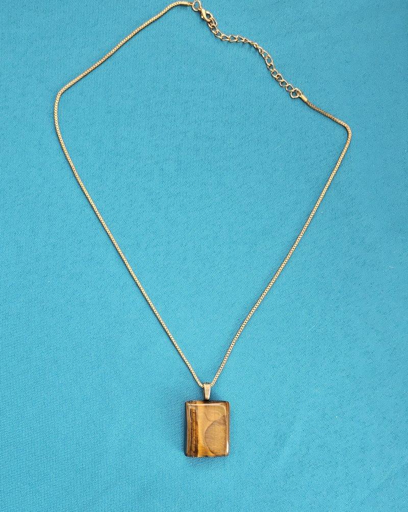 Handsome Tiger's Eye Semiprecious Stone Pendant Necklace For Sale 2