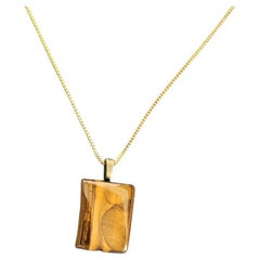 Handsome Tiger's Eye Semiprecious Stone Pendant Necklace