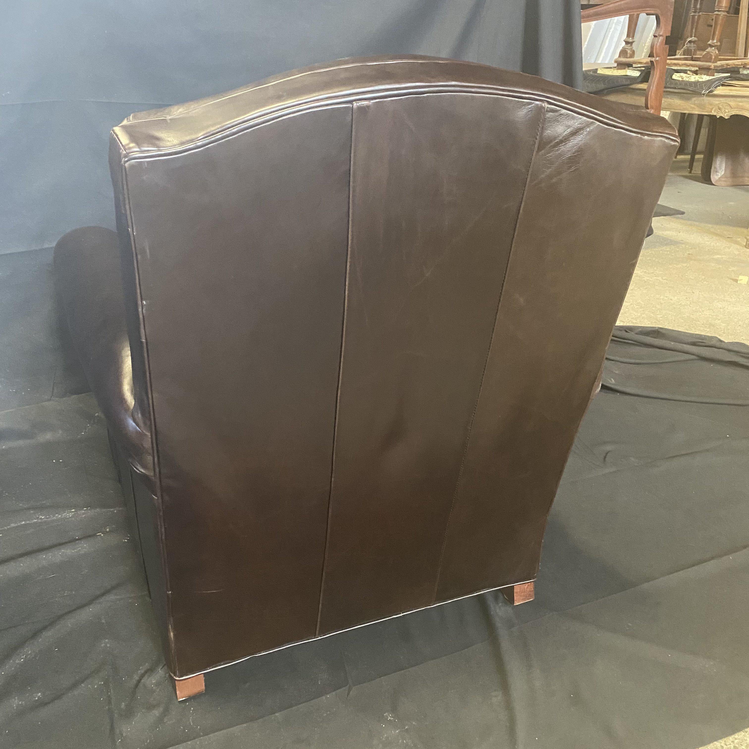 Handsome Tobacco Leather Club Chair with Matching Ottoman 6
