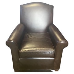 Handsome Tobacco Leather Club Chair with Matching Ottoman