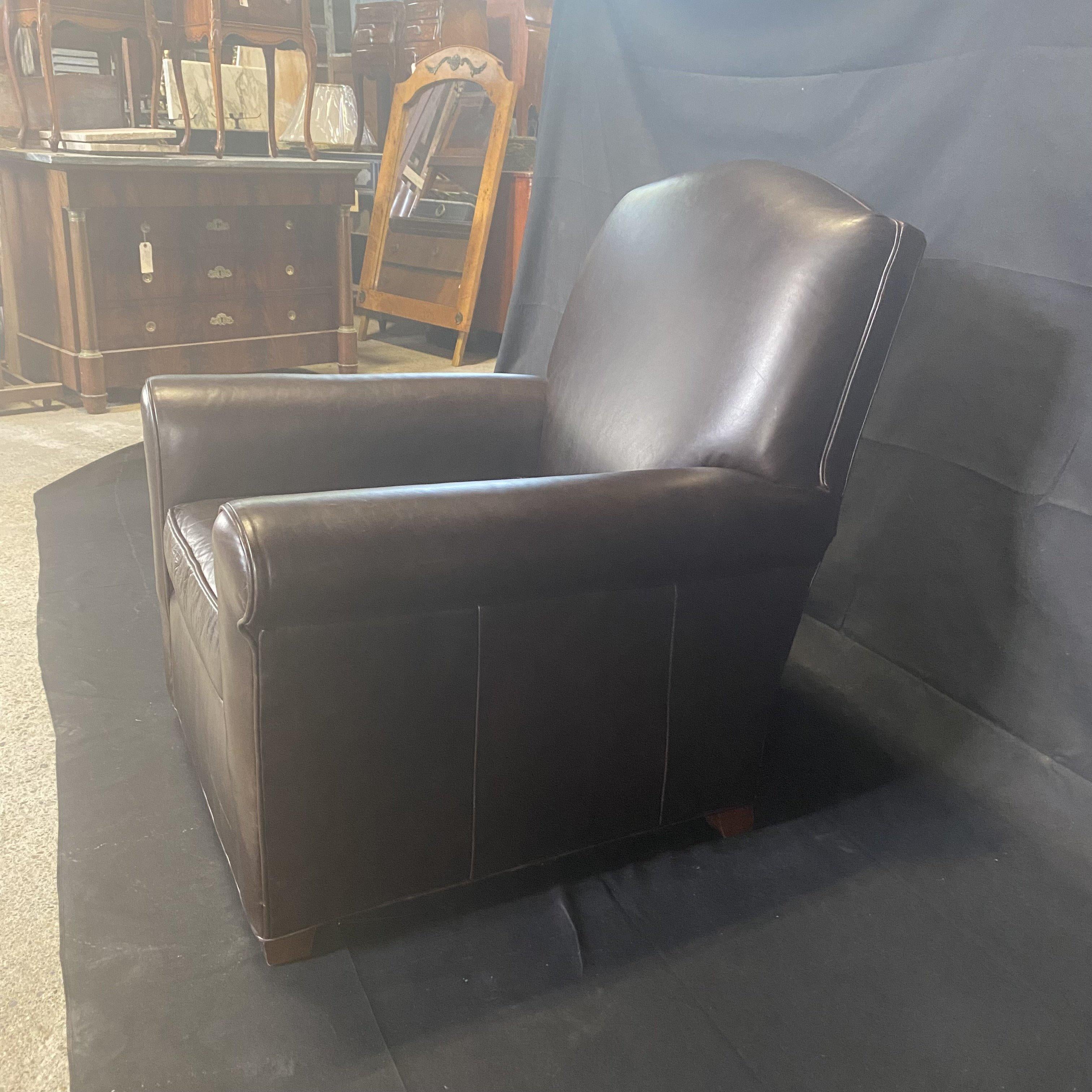 American Handsome Tobacco Leather Club Chair with Matching Ottoman