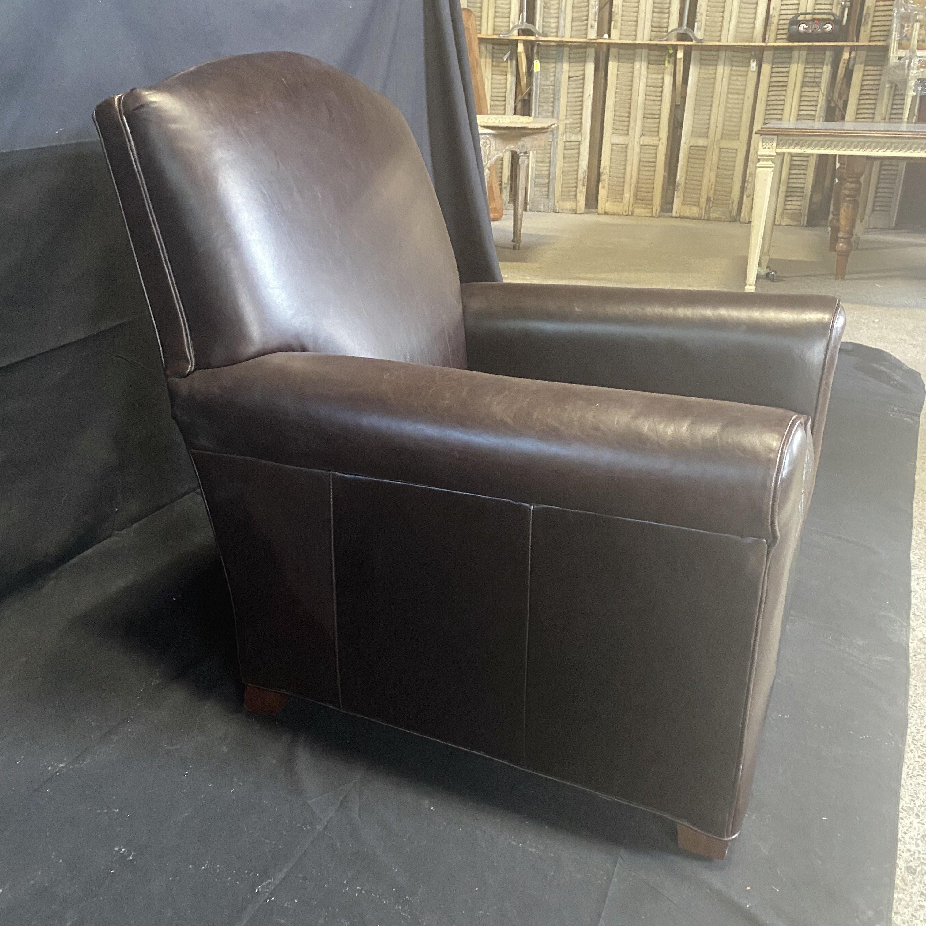 Late 20th Century Handsome Tobacco Leather Club Chair with Matching Ottoman
