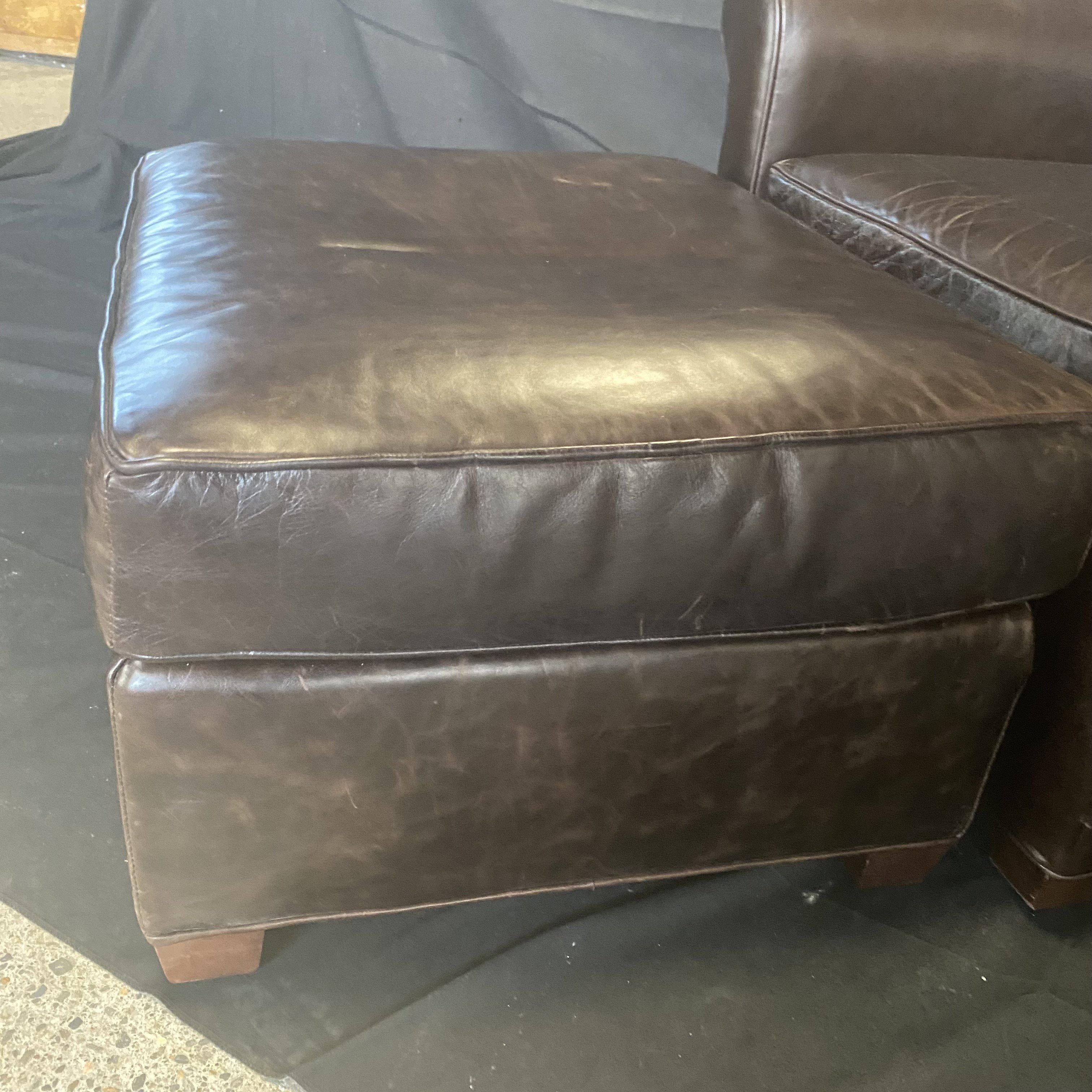 Handsome Tobacco Leather Club Chair with Matching Ottoman 1
