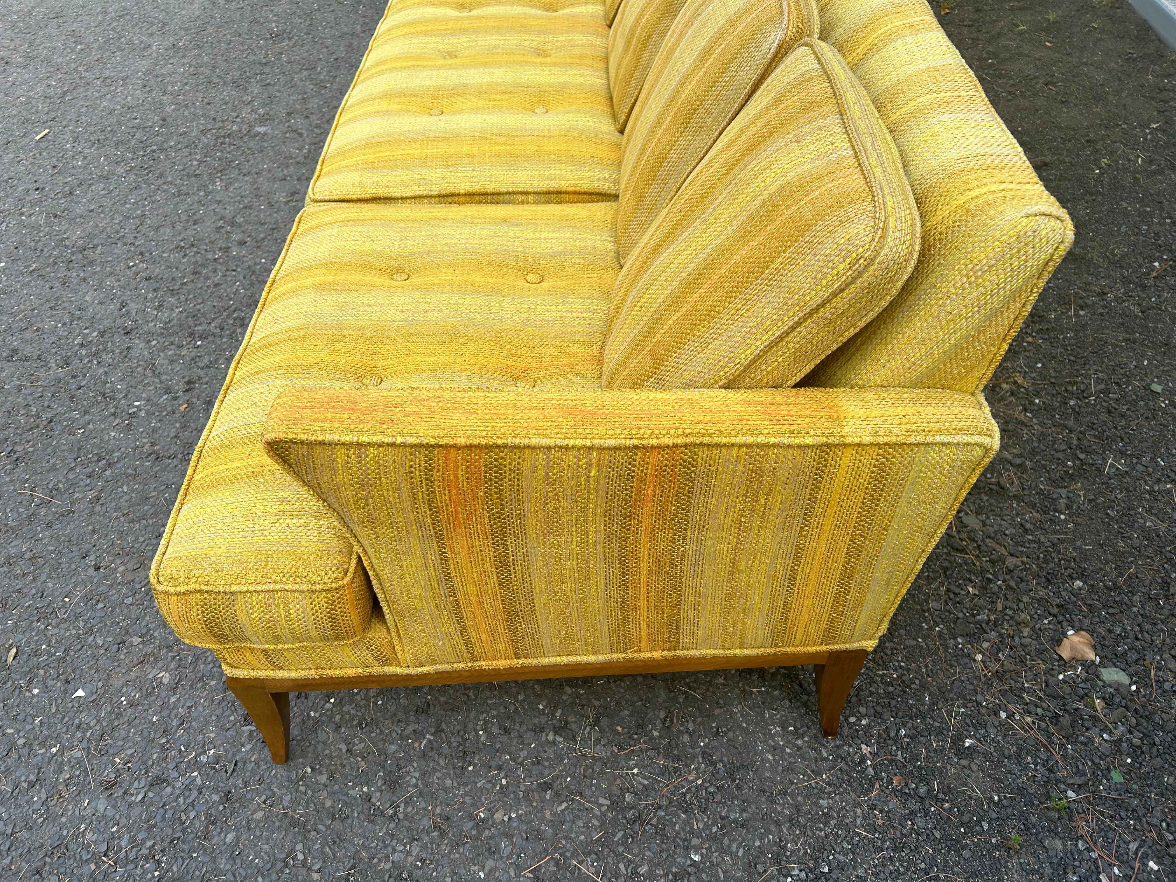 Handsome Tomlinson style X-Long Sofa Pecan Wood Sofa Mid-Century Modern For Sale 5