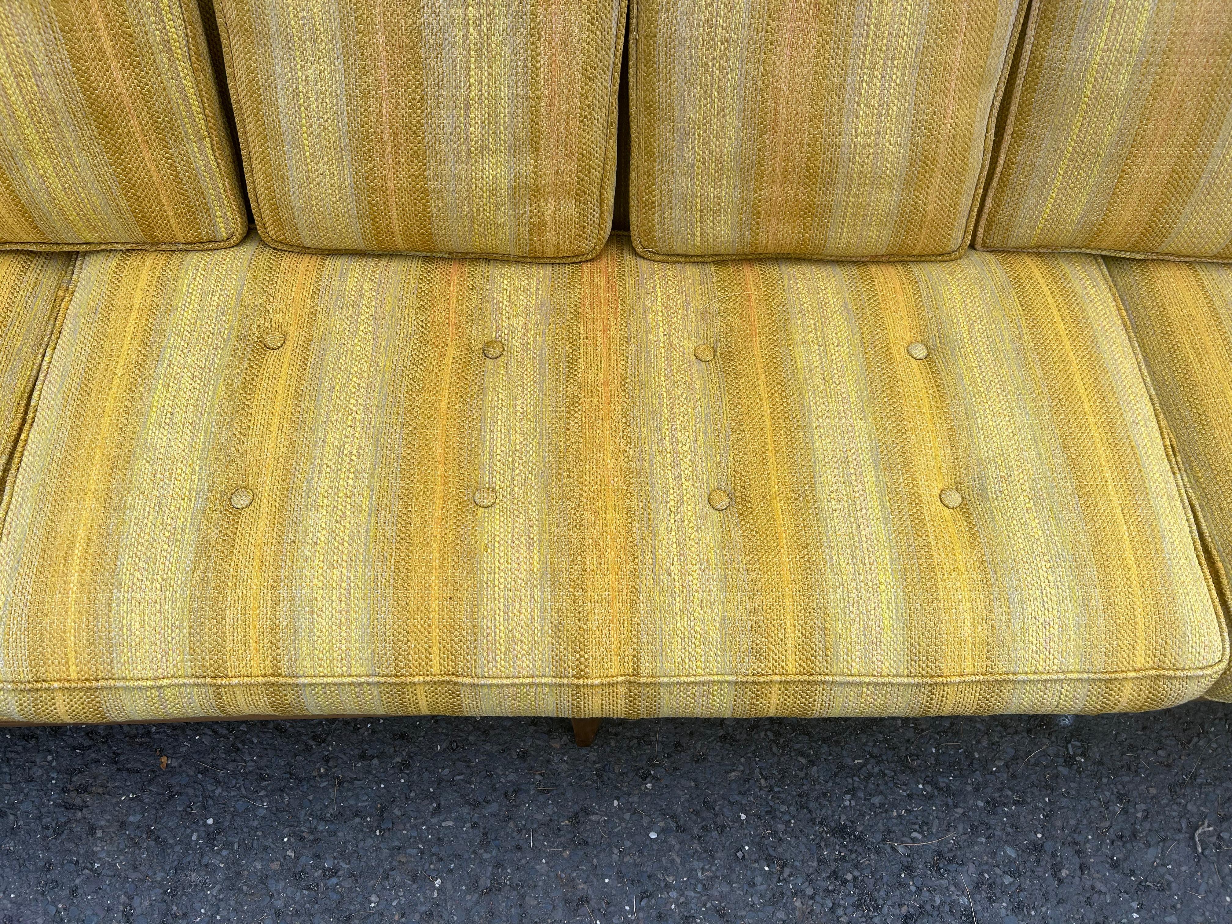 Handsome Tomlinson style X-Long Sofa Pecan Wood Sofa Mid-Century Modern For Sale 7