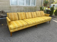 Handsome Tomlinson style X-Long Sofa Pecan Wood Sofa Mid-Century Modern