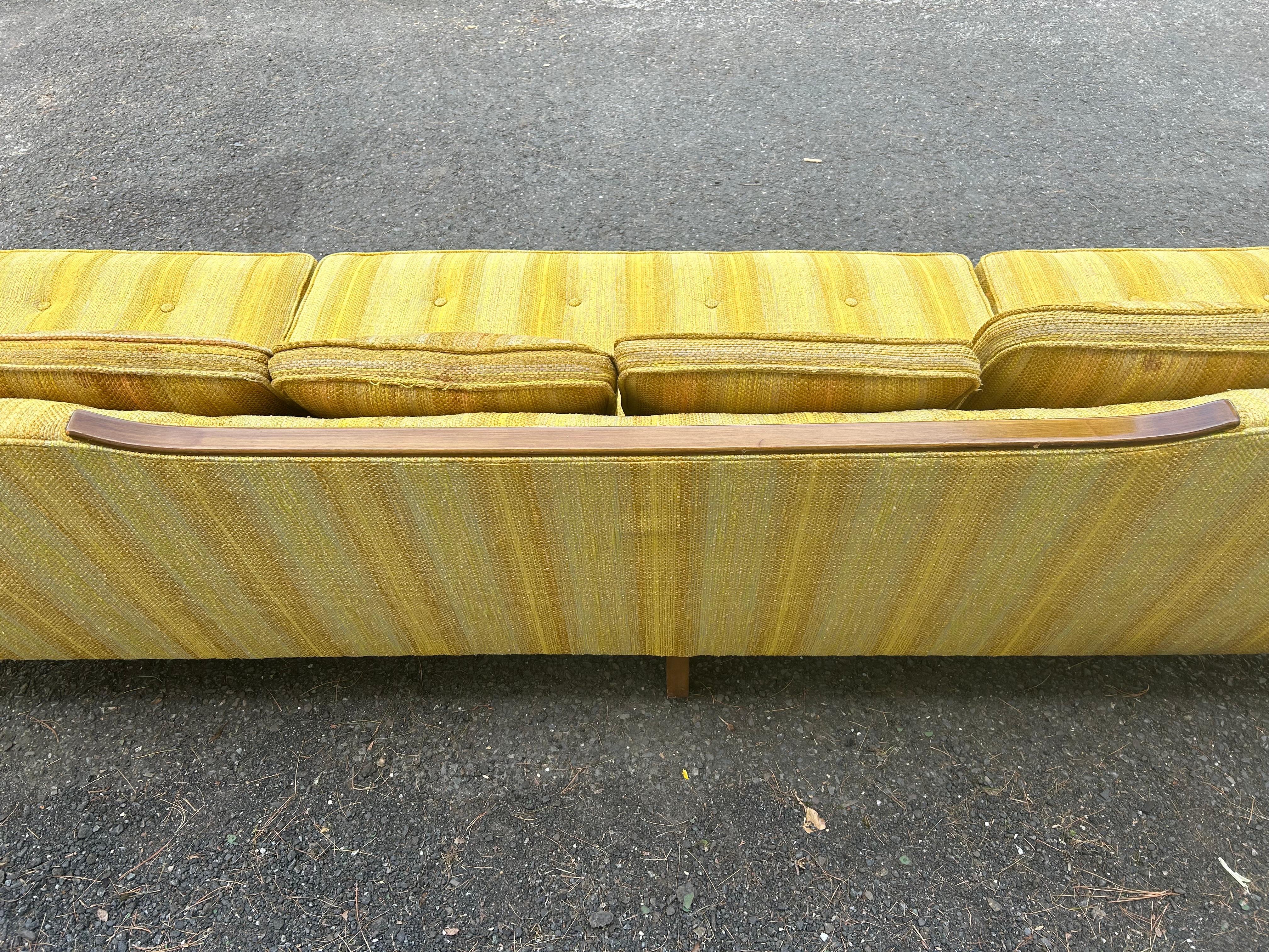Handsome Tomlinson style X-Long Sofa Pecan Wood Sofa Mid-Century Modern For Sale 3
