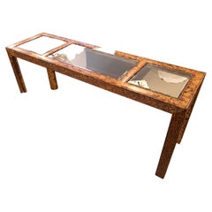 Handsome Tortoise Faux Painted and Reed Bamboo Console Table