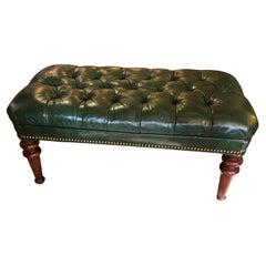 Handsome Traditional Dark Green Leather Tufted Bench Ottoman