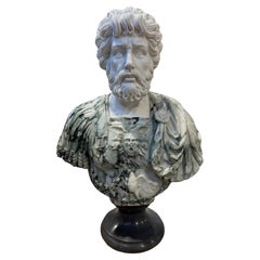 Retro Handsome Two Colour Marble Male Bust On Black Marble Stand 