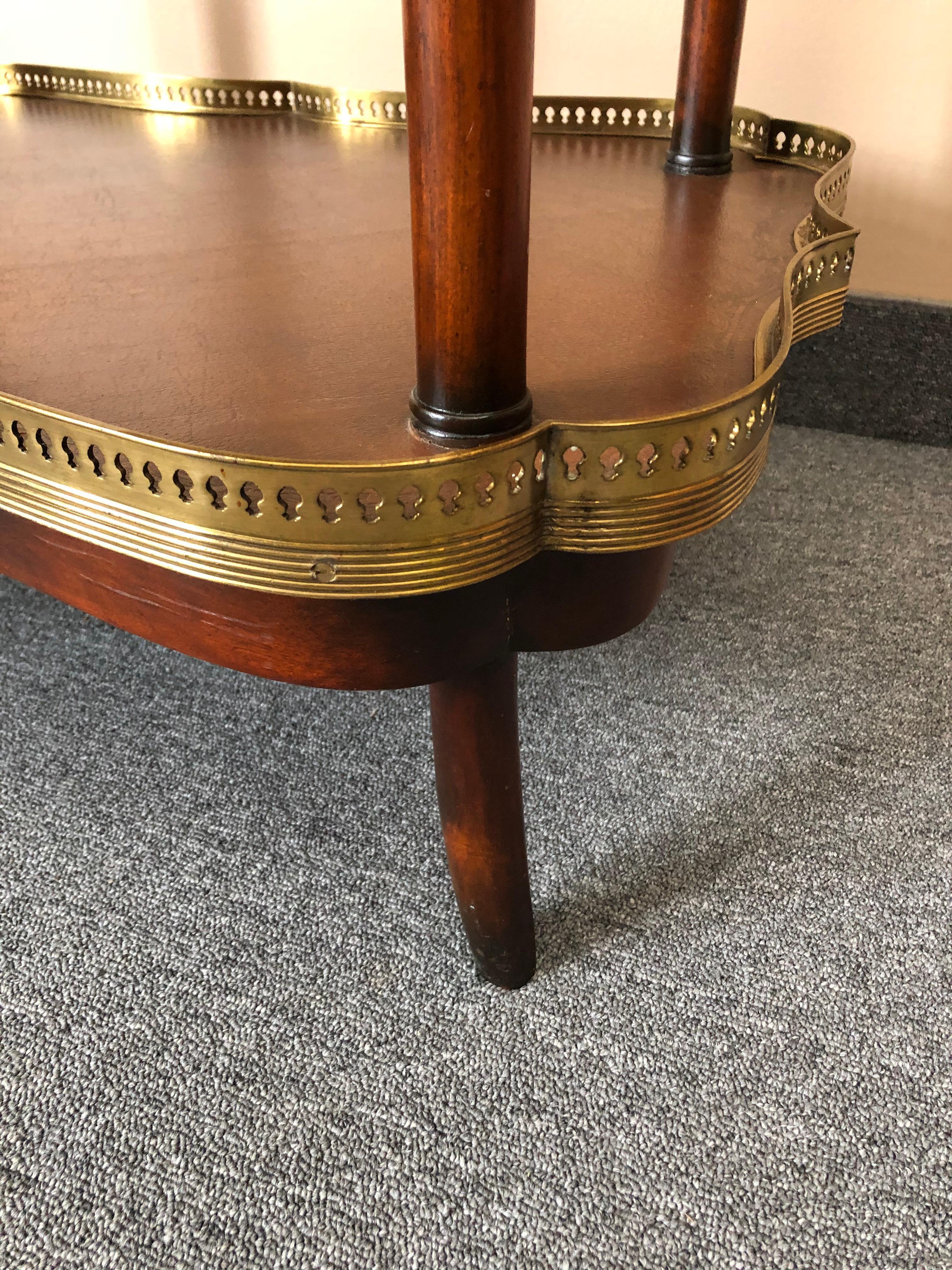 Handsome Two-Tier Leather and Wood Side Table or Bar Cart by Theodore Alexander 3